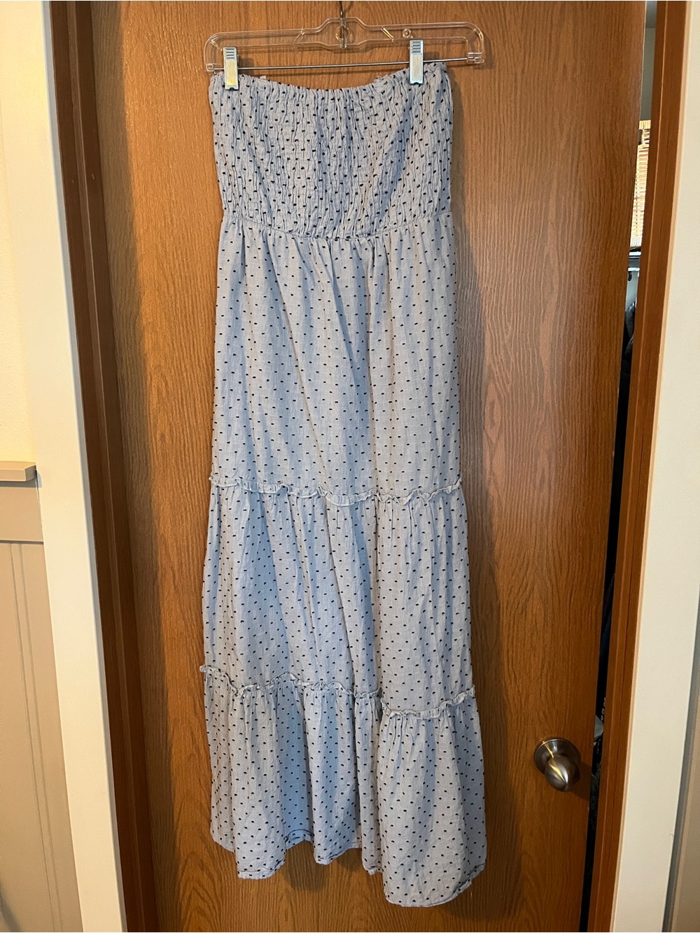 Light Blue Strapless Polka Dot Maxi Dress